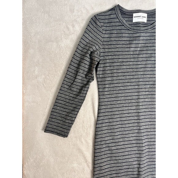 Sonnet James A Play Dress Women's Size XS Gray Black Striped Long Sleeve Stretch - Picture 9 of 15
